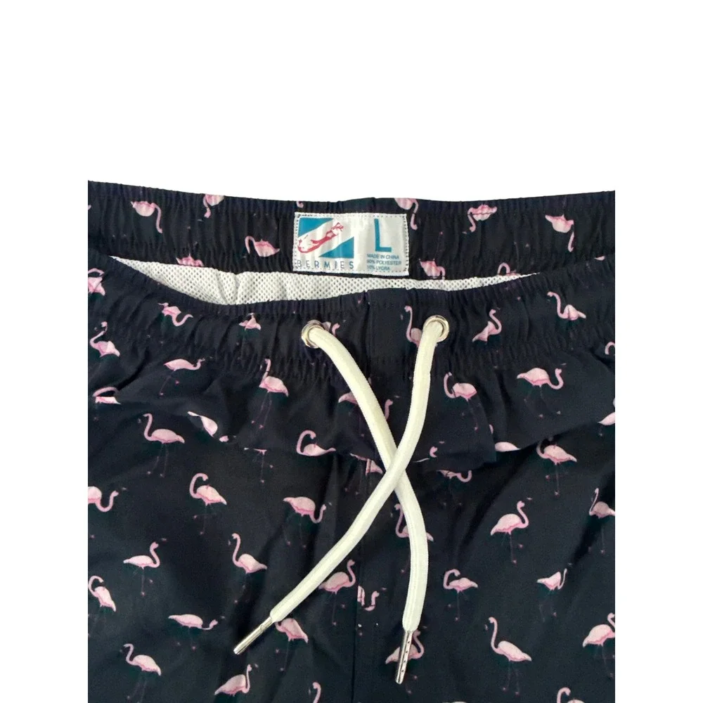 Bermies Mens Original Cut Swim Trunks Navy Pink Flamingo FLAMINGO2.0-L Large NEW